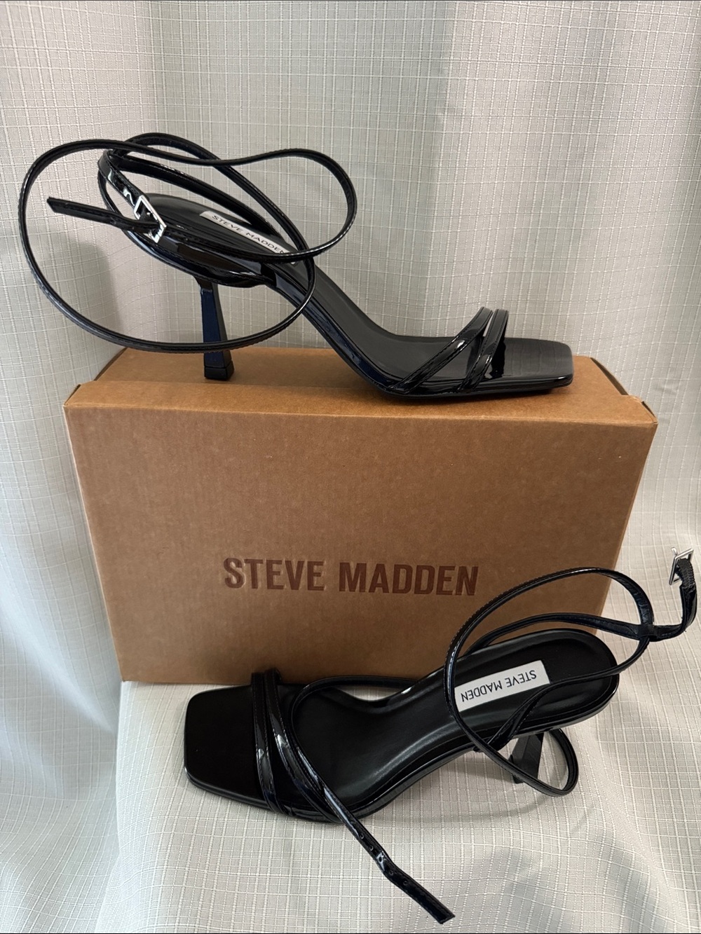 Steve Madden Black Patent Strappy Square-Toe Heels